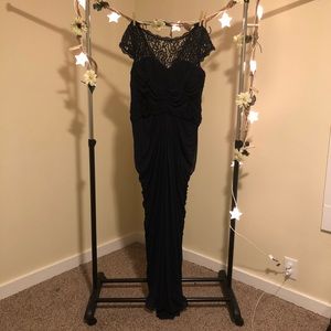 Deep navy blue cap sleeve formal dress